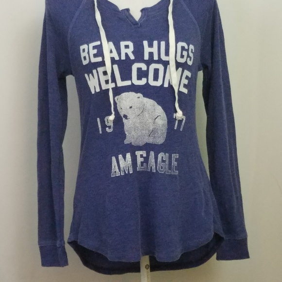 American Eagle Outfitters Tops - American Eagle Hoodie Bear Hug Blue Thermal Sz Med